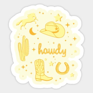 Pastel Cowboy Hat and Boot Pattern Yellow Cowgirl Aesthetic Sticker